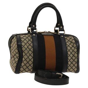 GUCCI Diamante Sherry Line Hand Bag Canvas 2way Beige Gold 269876 Auth 123147